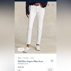 Women’s Polo White Jeans, size 30. Aster Slim Boyfriend cut